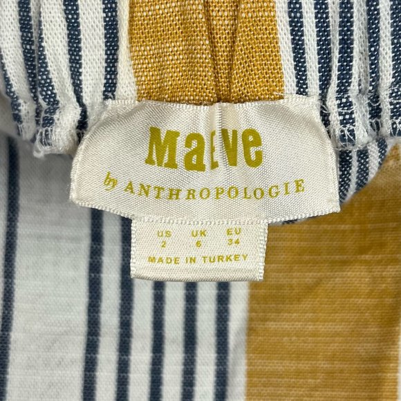 Maeve Anthropologie Laura Striped Fixed Wrap Midi Skirt Tie Blue Yellow 2 - Picture 4 of 7